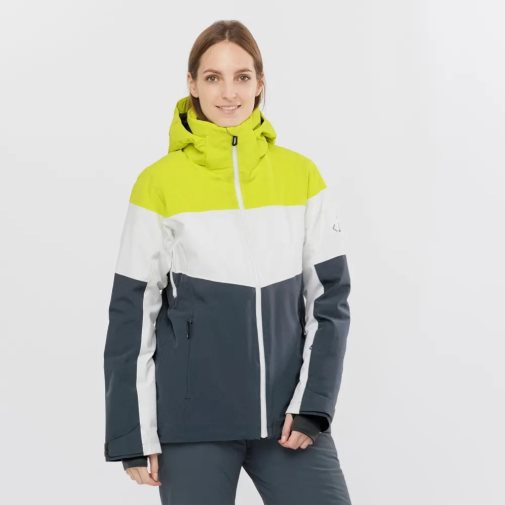 Green / White / Black Salomon Slalom Insulated Hoodie Women's Ski Jackets | IE VO9405